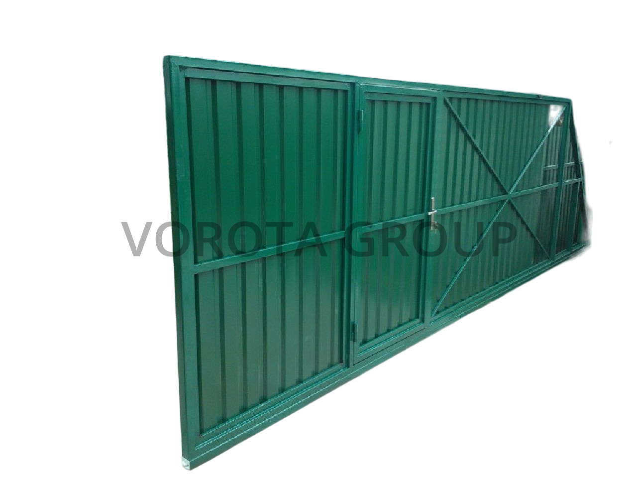 Откатные ворота из профнастила Alutech зеленые 3200x2200