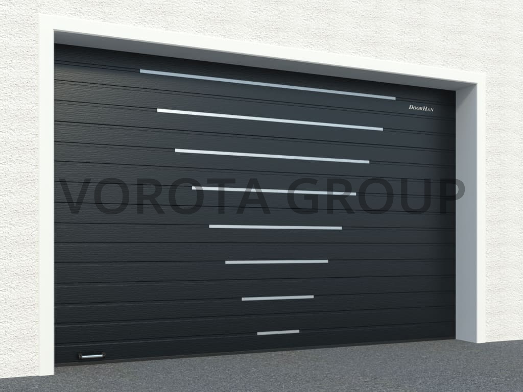 Автоматические ворота для гаража Doorhan черные с металлическими вставками 3500x2000